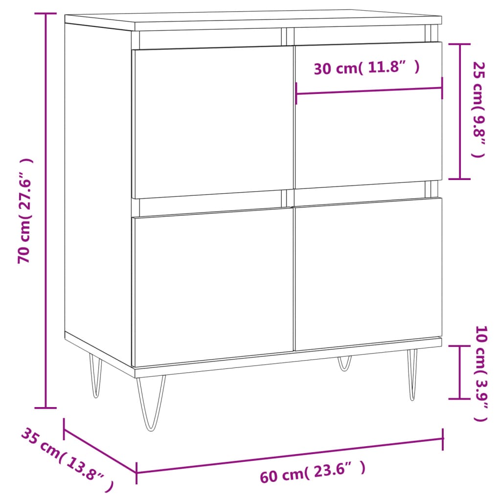 vidaXL Aparador 60x35x70 cm derivados de madeira branco brilhante