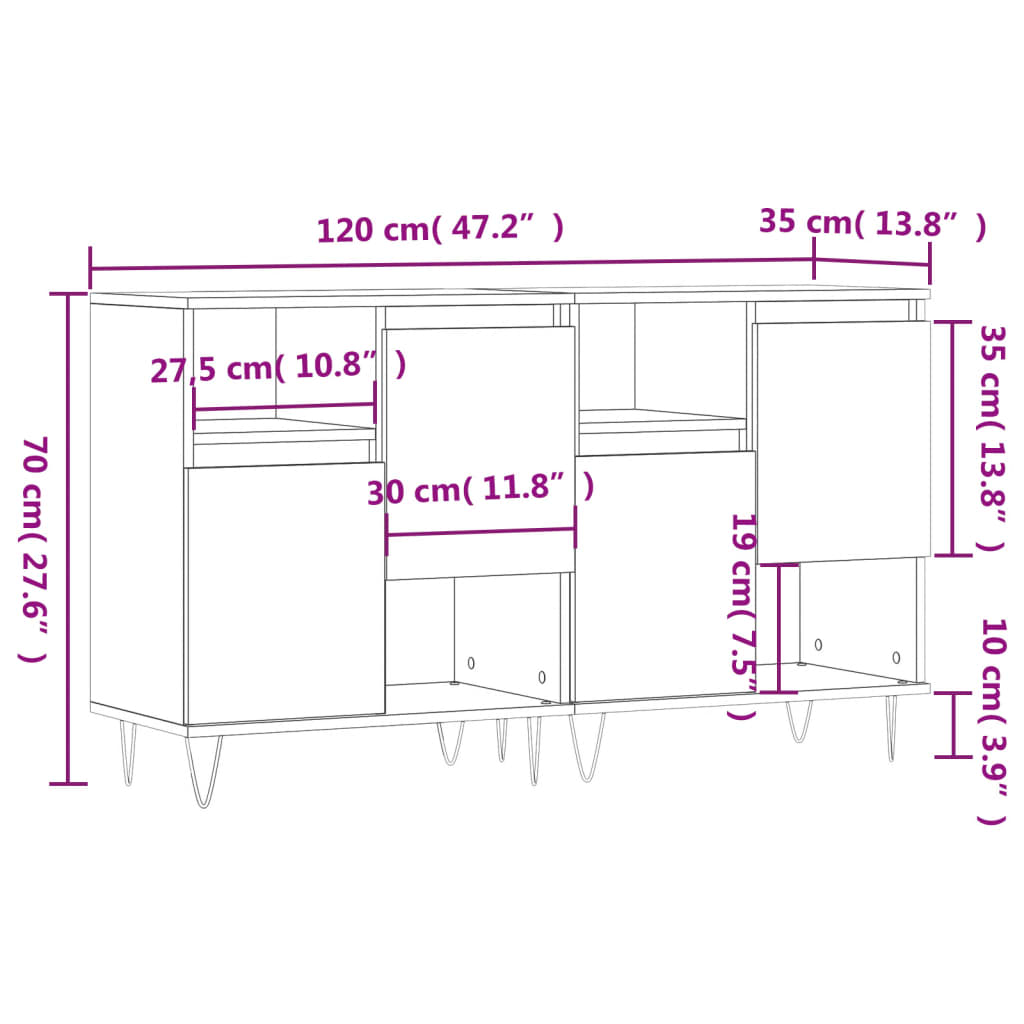 vidaXL Aparadores 2 pcs derivados de madeira carvalho castanho