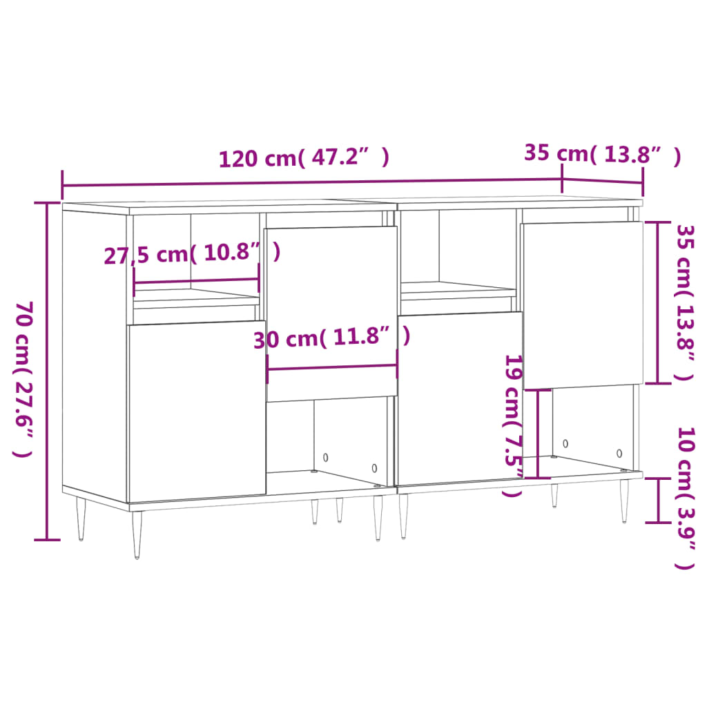 vidaXL Aparadores 2 pcs derivados de madeira preto