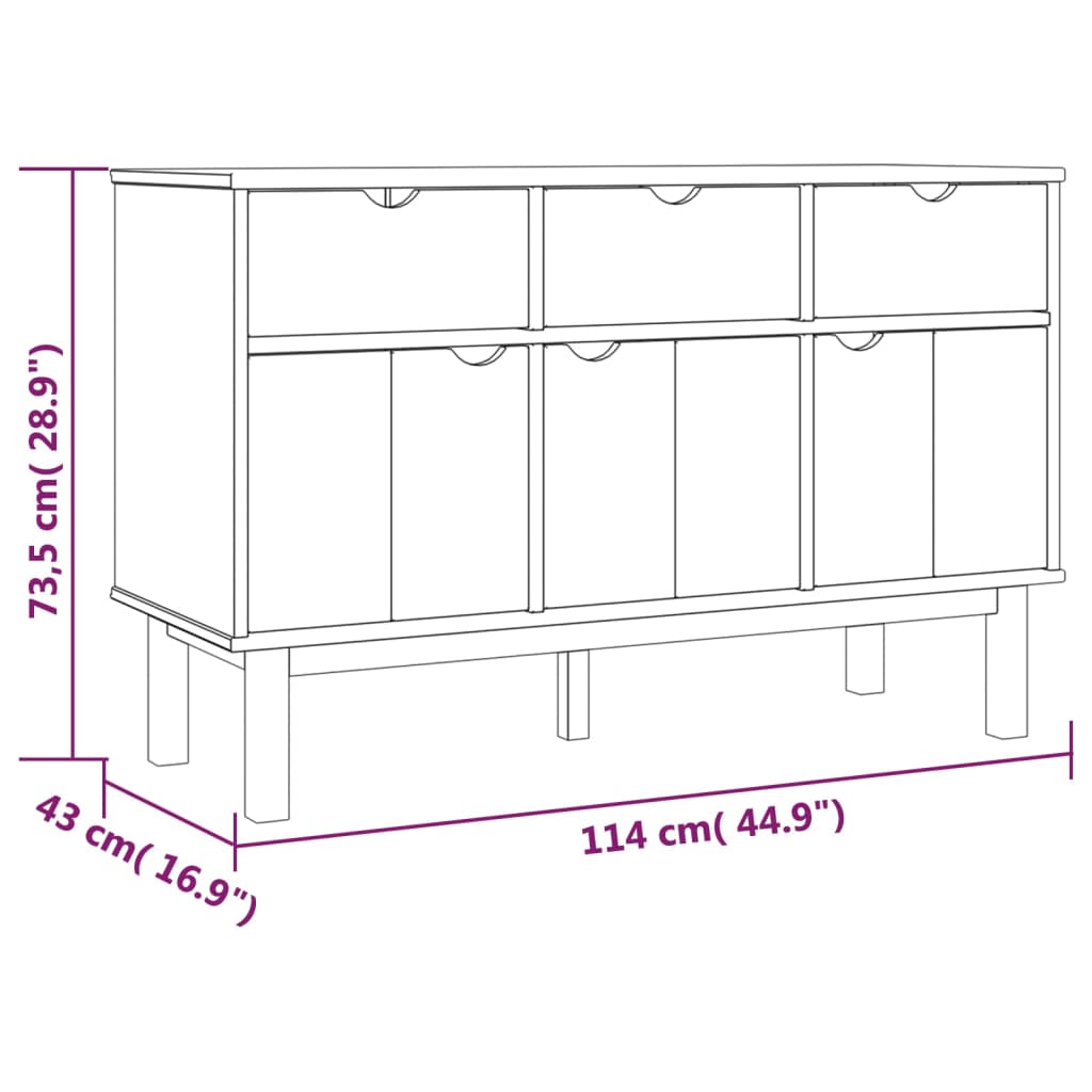 vidaXL Aparador OTTA 114x43x73,5 cm pinho maciço castanho/cinza