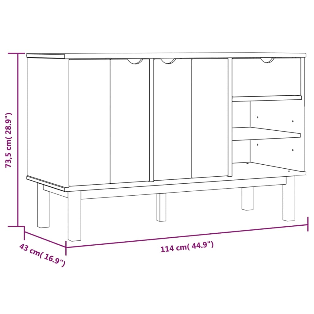 vidaXL Aparador OTTA 114x43x73,5 cm pinho maciço castanho/branco