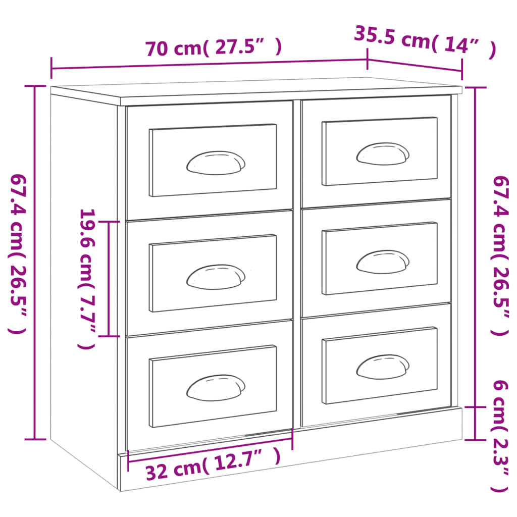 vidaXL Aparador 70x35,5x67,5 cm derivados de madeira branco