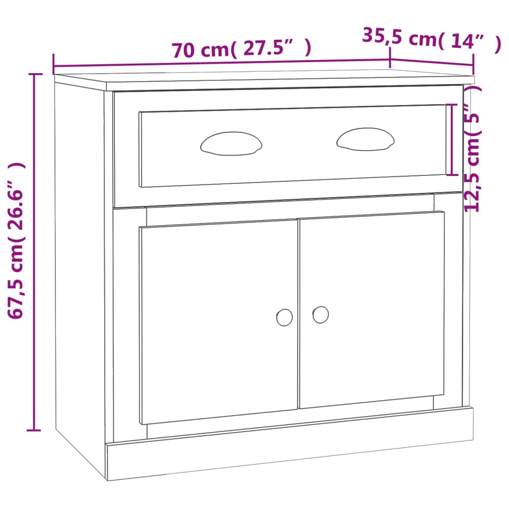 vidaXL Aparador 70x35,5x67,5 cm derivados de madeira branco brilhante