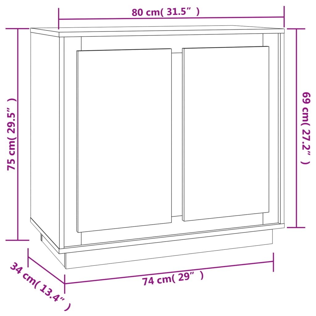 vidaXL Aparador 80x34x75 cm derivados de madeira branco