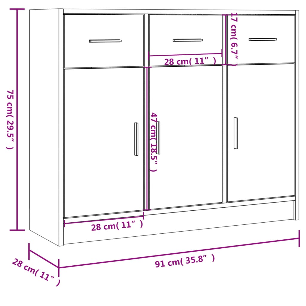 vidaXL Aparador 91x28x75 cm derivados de madeira cinzento-cimento