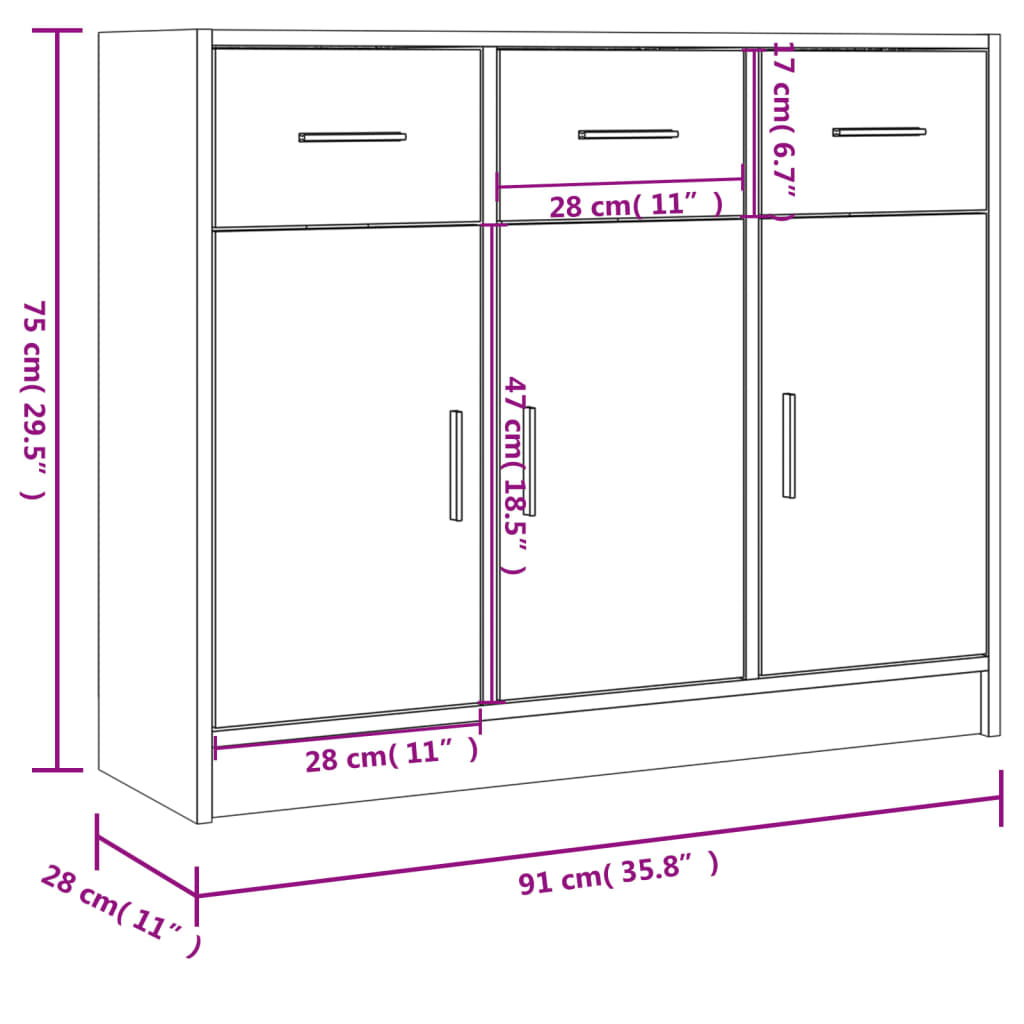 vidaXL Aparador 91x28x75 cm derivados de madeira branco brilhante