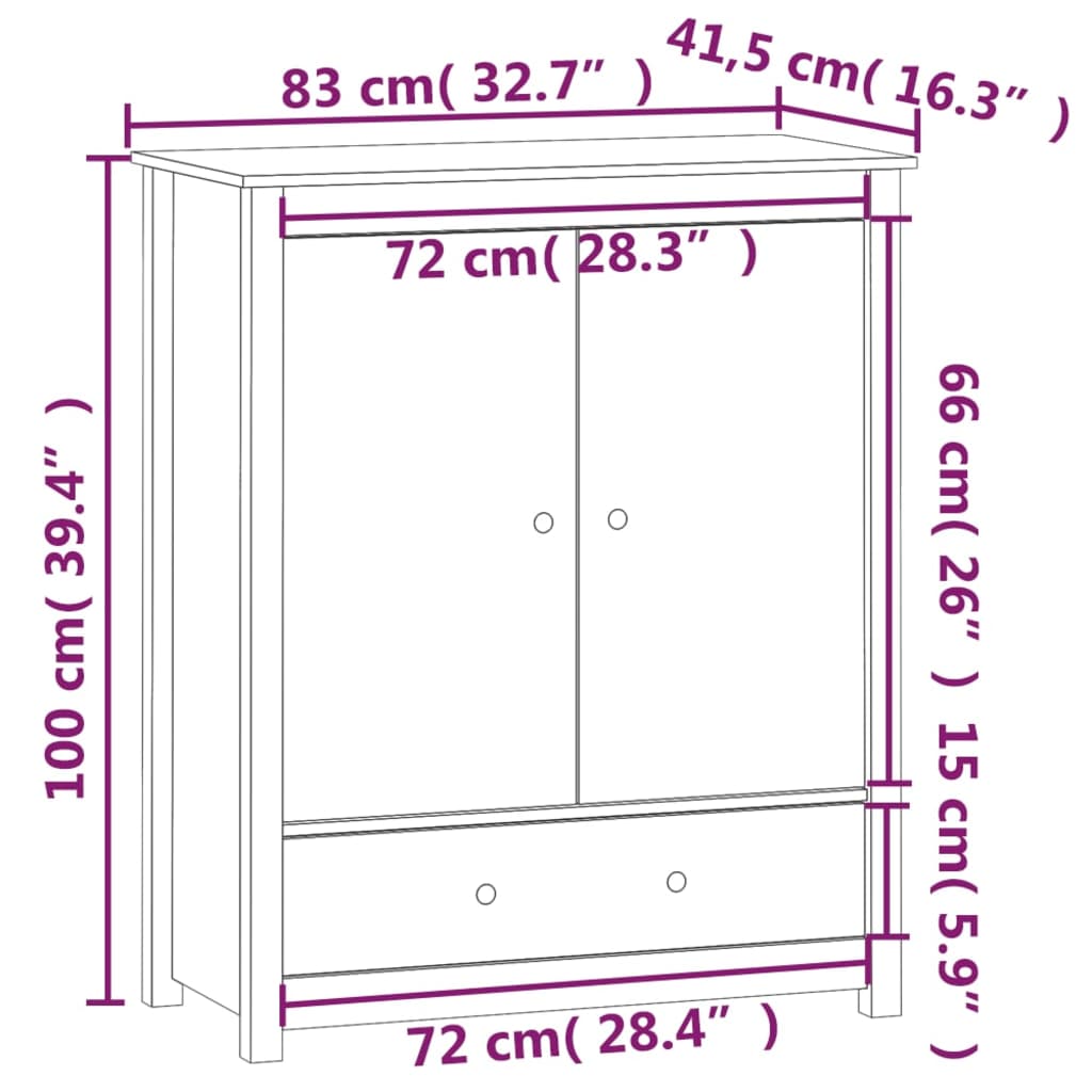 vidaXL Aparador alto 83x41,5x100 cm pinho maciço castanho-mel