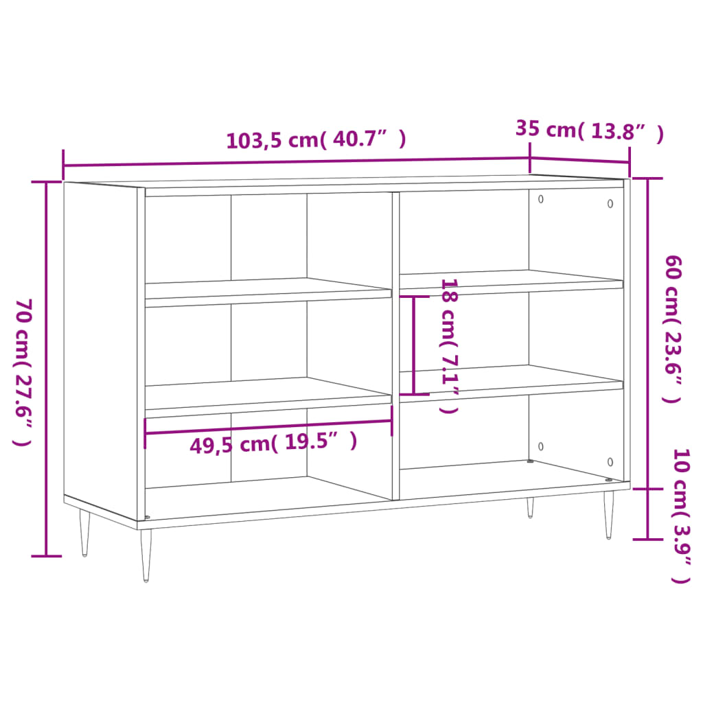 vidaXL Aparador 103,5x35x70 cm derivados de madeira cinzento sonoma