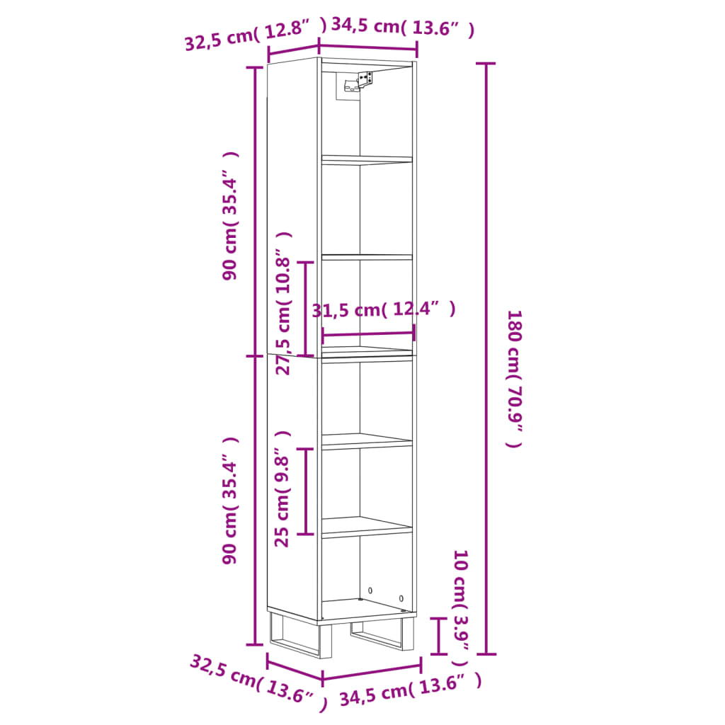 vidaXL Armário alto 34,5x32,5x180cm derivados de madeira cinza cimento