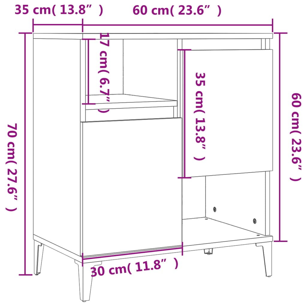 vidaXL Aparadores 3 pcs 60x35x70 cm derivados madeira branco brilhante