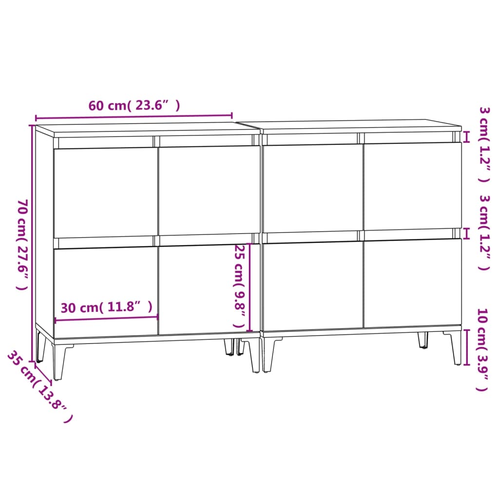 vidaXL Aparadores 2 pcs 60x35x70cm derivados madeira carvalho castanho