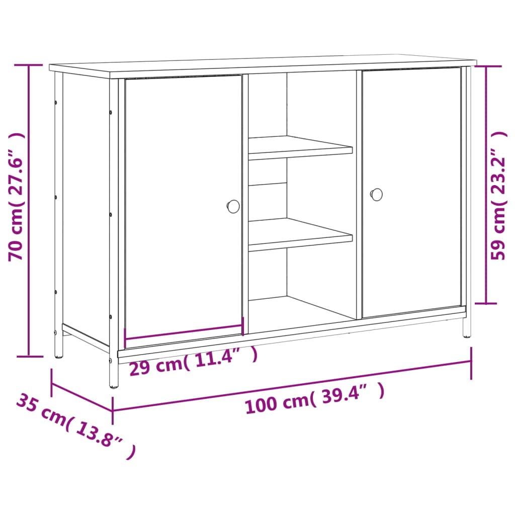 vidaXL Aparador 100x35x70 cm derivados de madeira cinzento sonoma