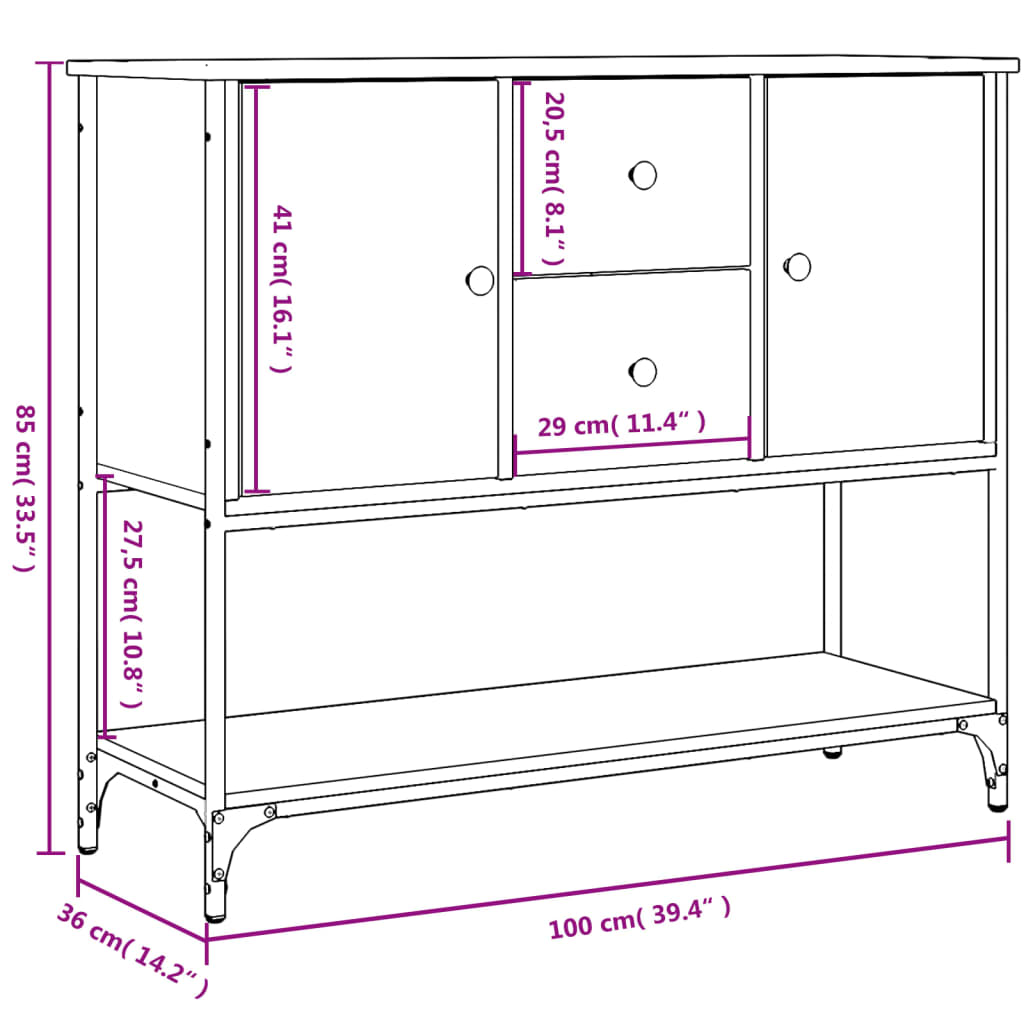 vidaXL Aparador 100x36x85 cm derivados de madeira cinzento sonoma