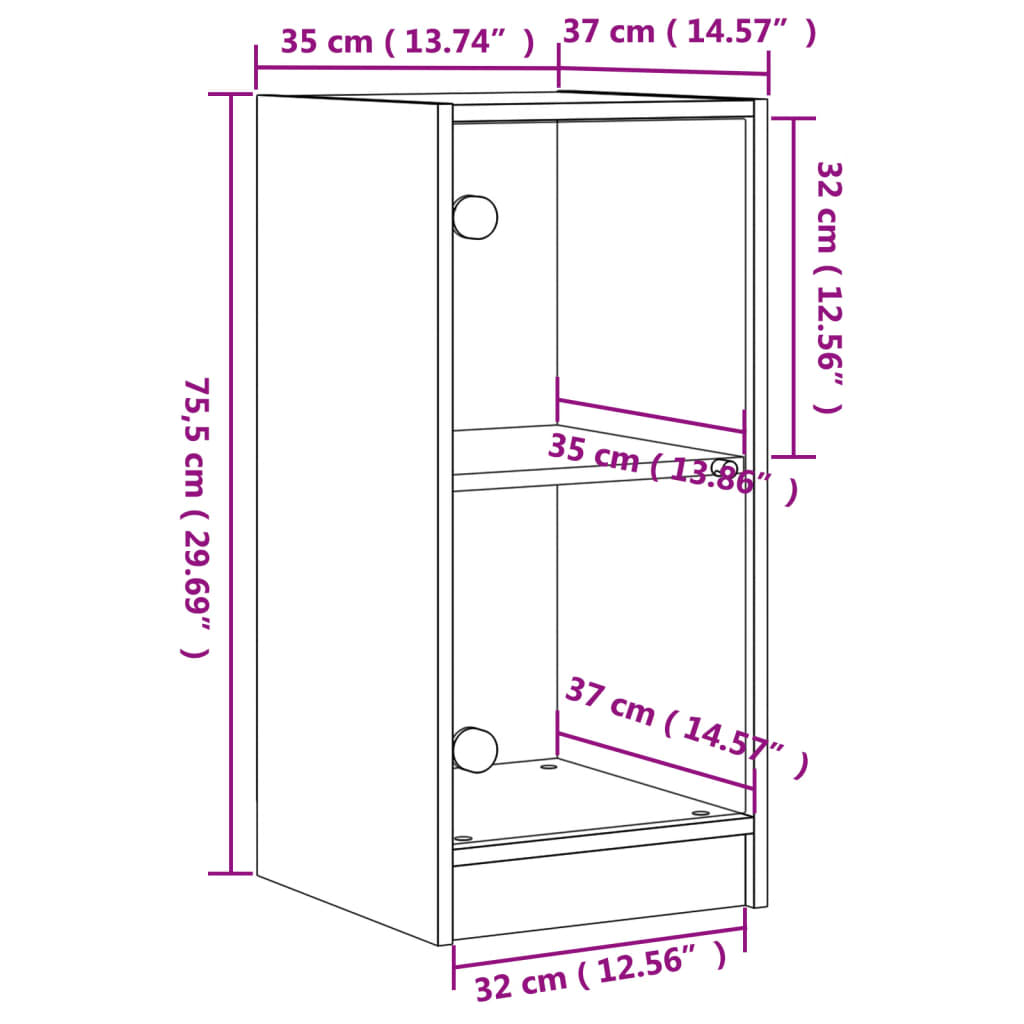 vidaXL Armário de apoio c/ portas vidro 35x37x75,5cm carvalho castanho