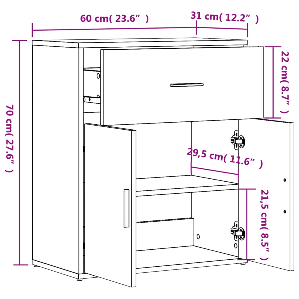 vidaXL Aparadores 2 pcs 60x31x70 cm derivados madeira cinzento cimento