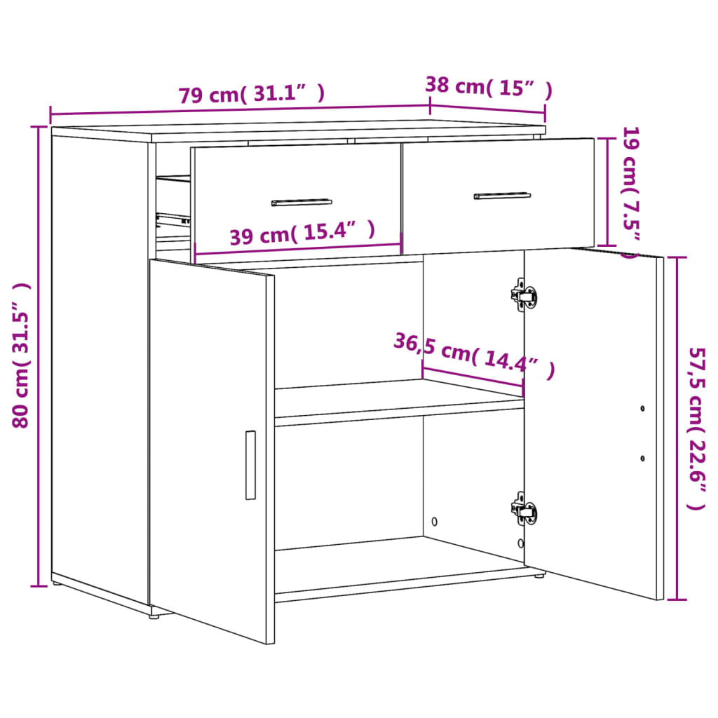 vidaXL Aparadores 2 pcs 79x38x80 cm derivados madeira cinzento cimento