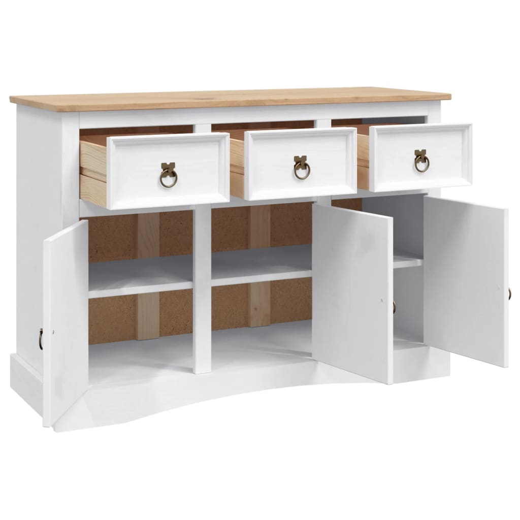 vidaXL Aparador Corona Range 132x43x78 cm pinho mexicano maciço branco