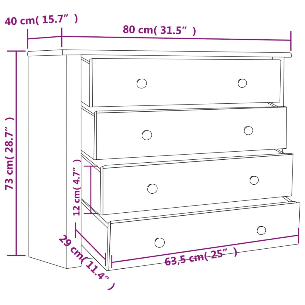 vidaXL Móvel lateral 80x40x73 cm pinho Panama branco