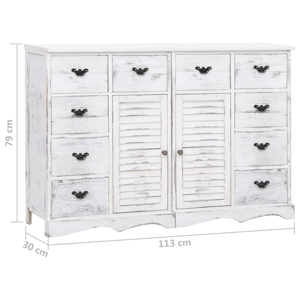 vidaXL Aparador com 10 gavetas 113x30x79 cm madeira branco