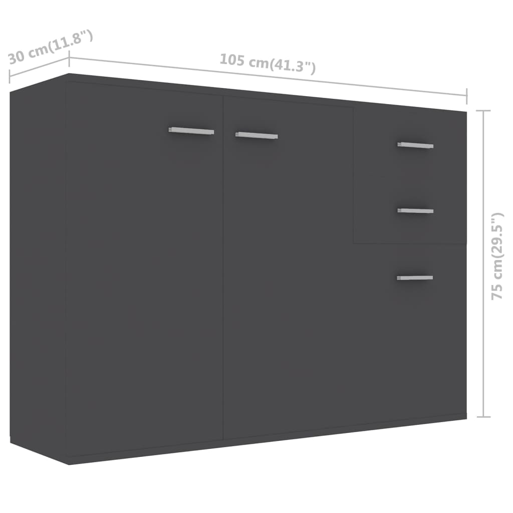 vidaXL Aparador 105x30x75 cm contraplacado cinzento