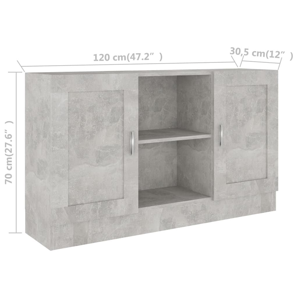 vidaXL Aparador 120x30,5x70 cm contraplacado cinzento cimento