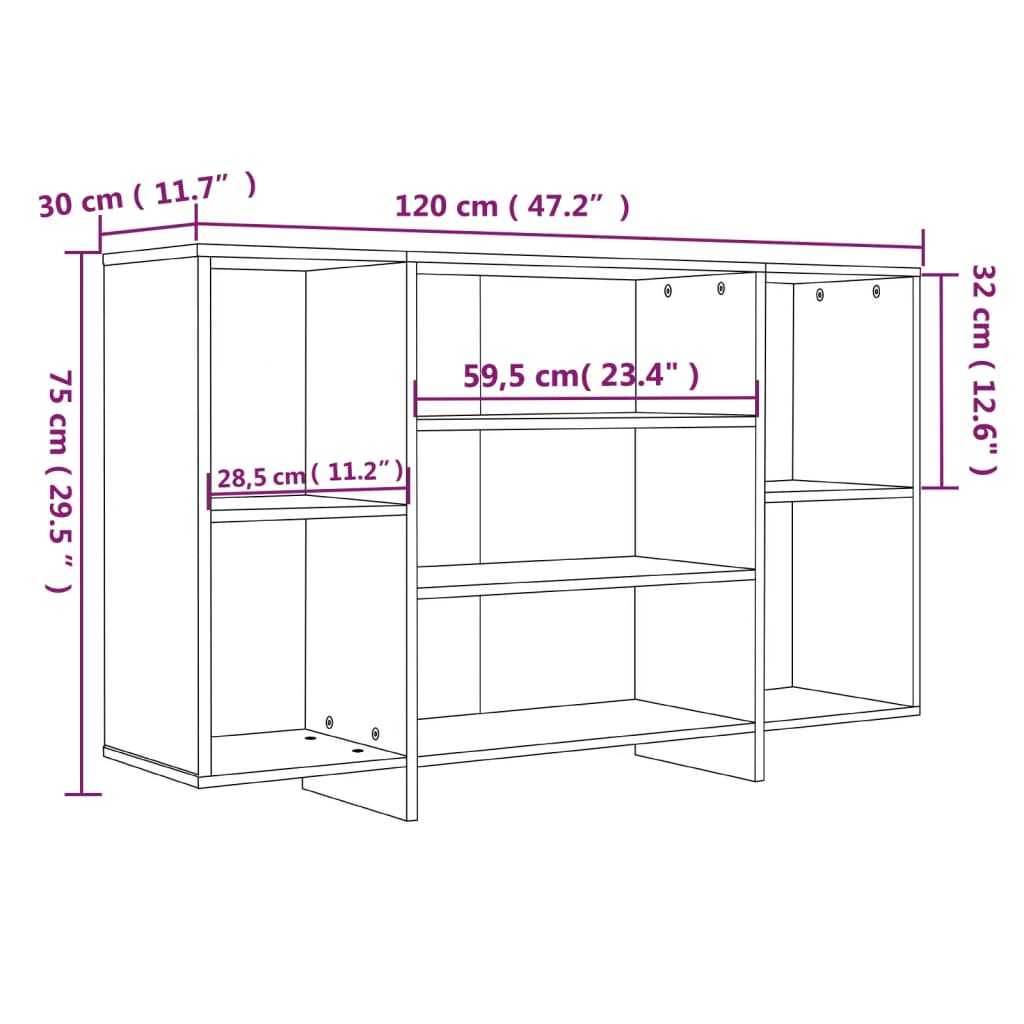 vidaXL Aparador 120x30x75 cm aglomerado cor carvalho sonoma