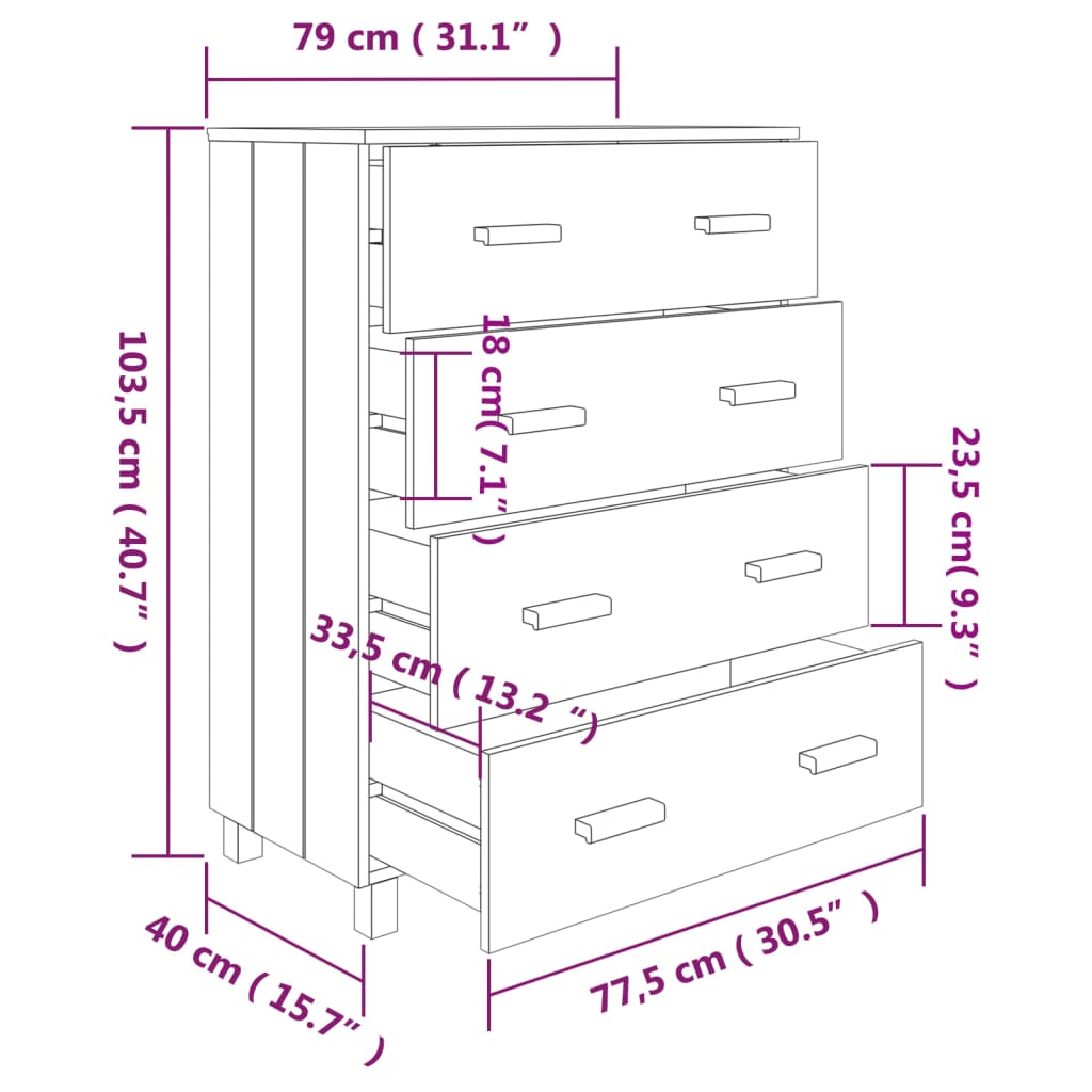 vidaXL Aparador HAMAR 79x40x103,5 cm pinho maciço cinza-escuro