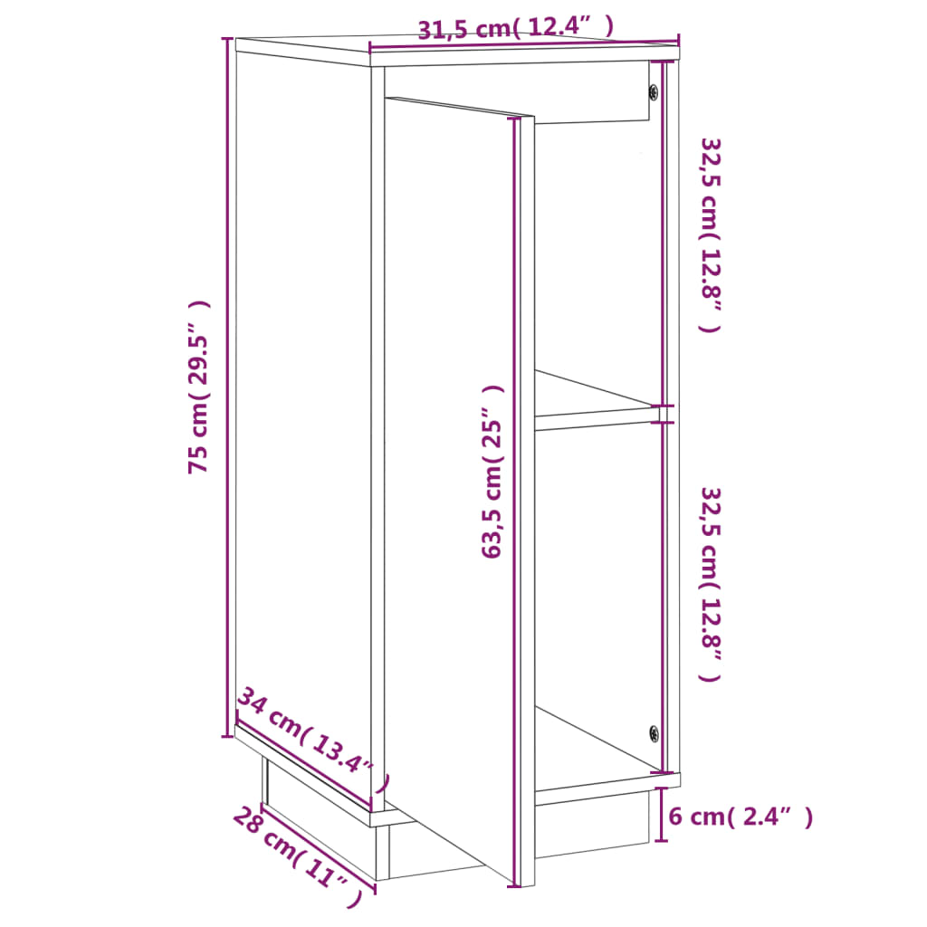 vidaXL Aparadores 2 pcs 31,5x34x75 cm madeira de pinho maciça