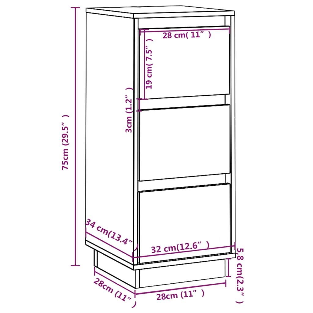 vidaXL Aparadores 2 pcs 32x34x75 cm pinho maciço castanho mel