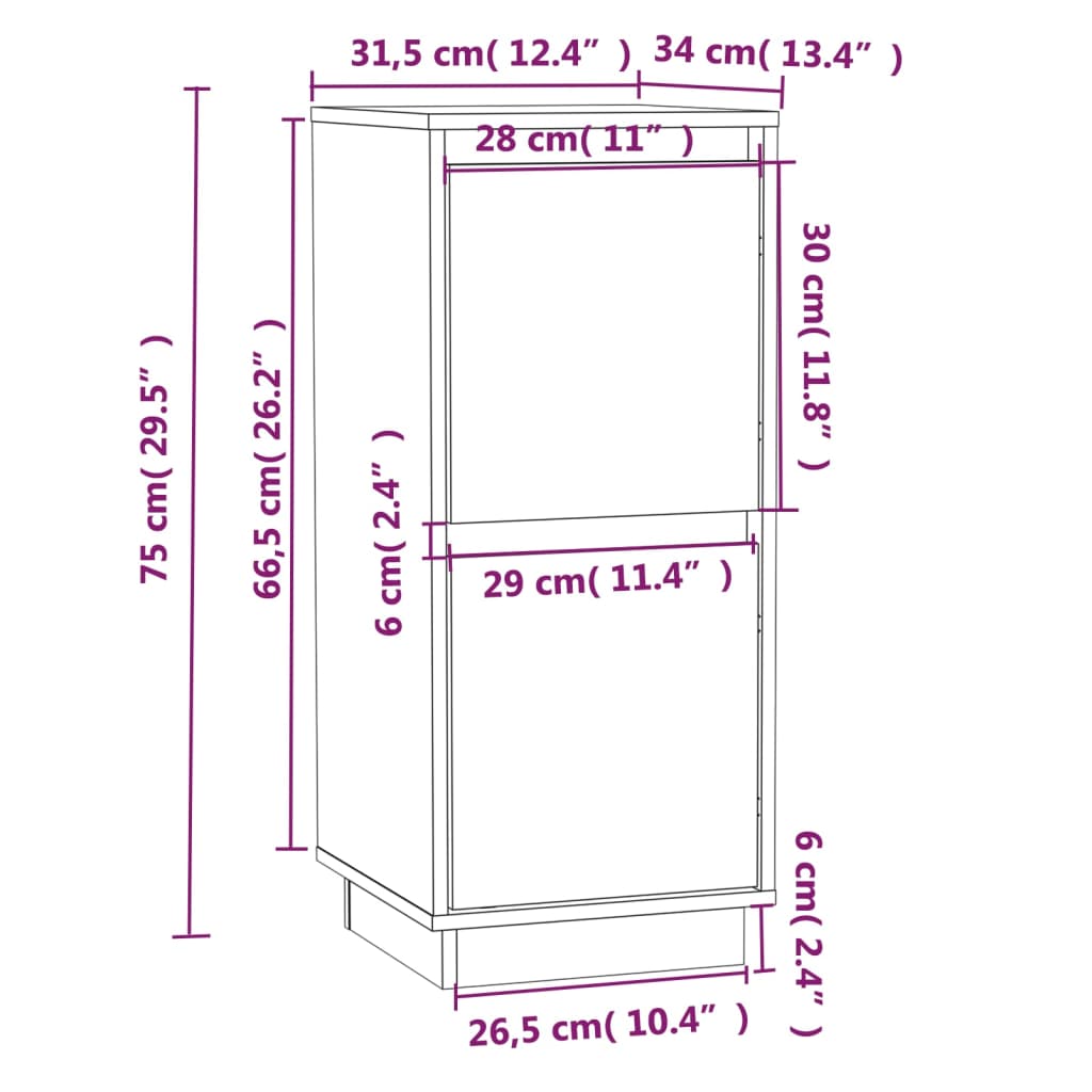 vidaXL Aparadores 2 pcs 31,5x34x75 cm madeira de pinho maciça cinza