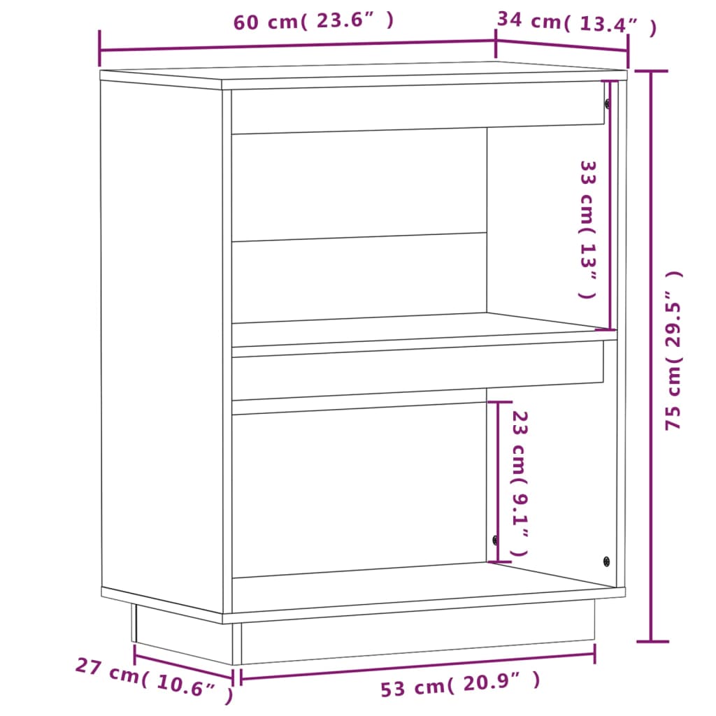 vidaXL Armário consola 60x34x75 cm pinho maciço castanho mel