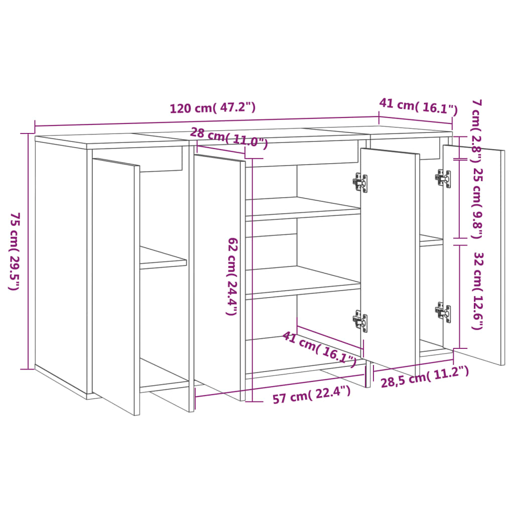 vidaXL Aparador 120x41x75 cm aglomerado cor sonoma cinzento