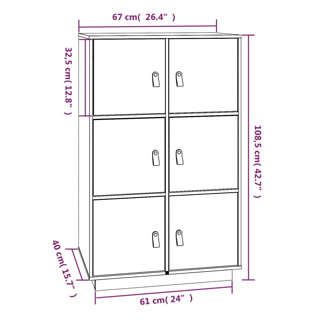 vidaXL Aparador alto 67x40x108,5 cm pinho maciço