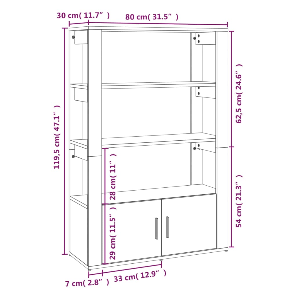 vidaXL Aparador 80x30x119,5 cm derivados de madeira cinzento sonoma