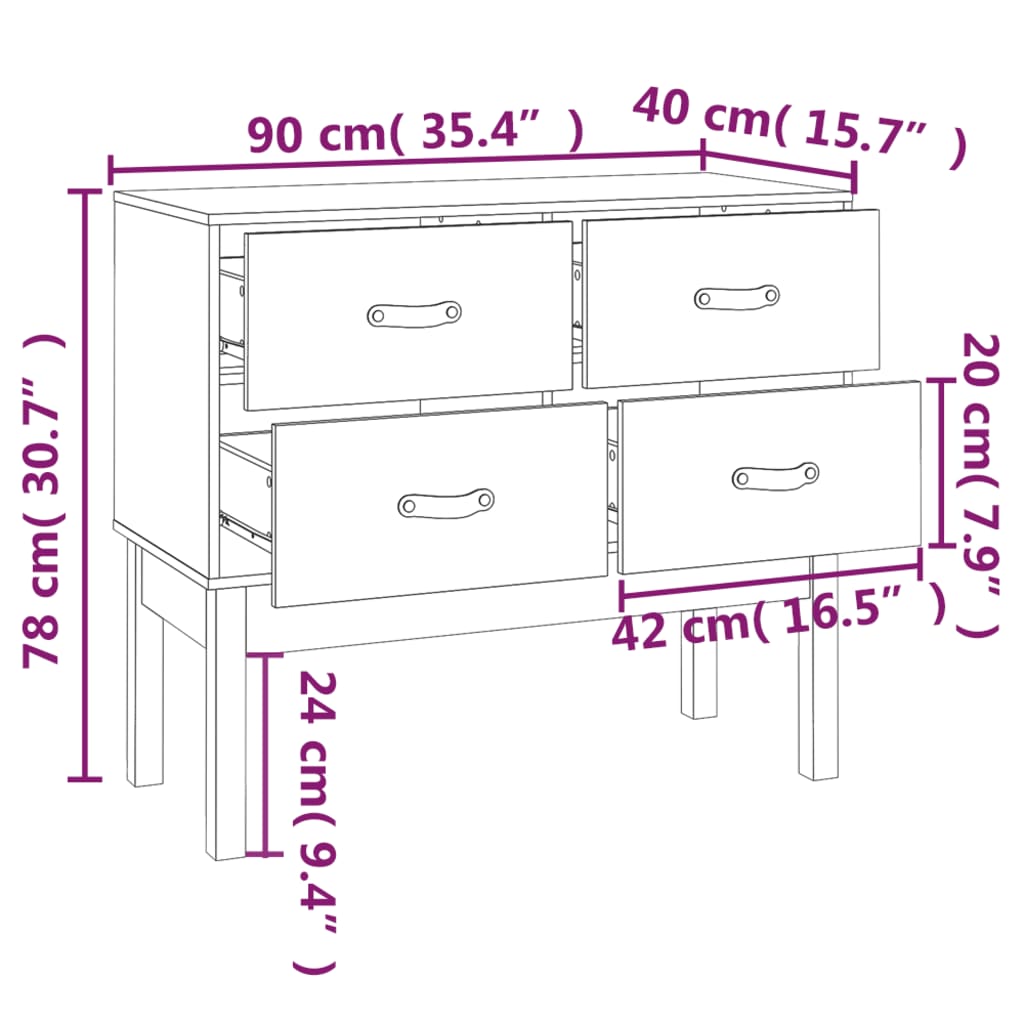 vidaXL Armário consola 90x40x78 cm pinho maciço castanho mel