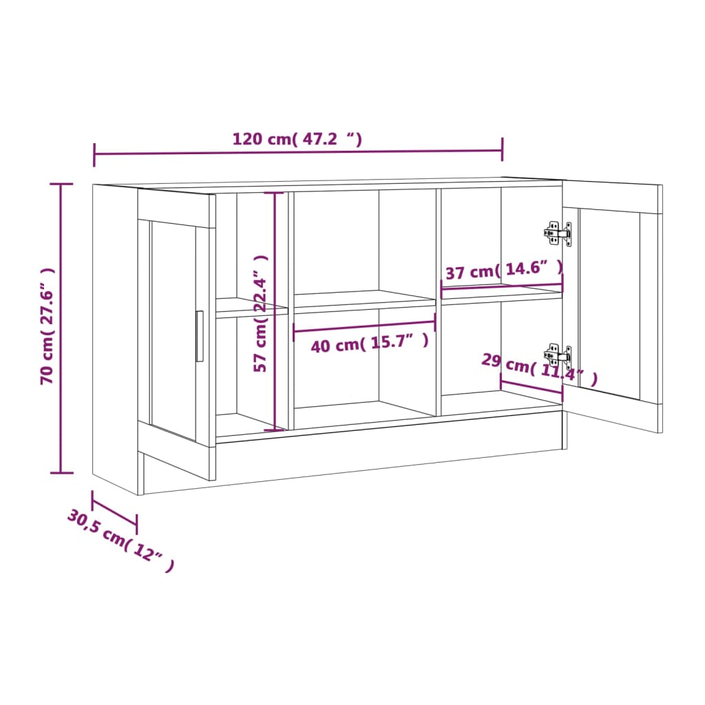 vidaXL Vitrine 120x30,5x70 cm derivados de madeira cinzento sonoma