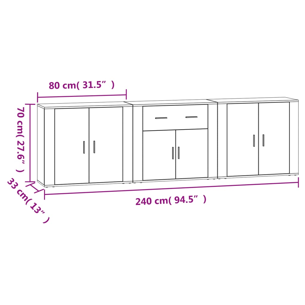 vidaXL Aparadores 3 pcs derivados de madeira cinzento cimento