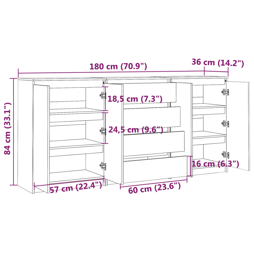 vidaXL Armários de apoio 3 pcs pinho maciço