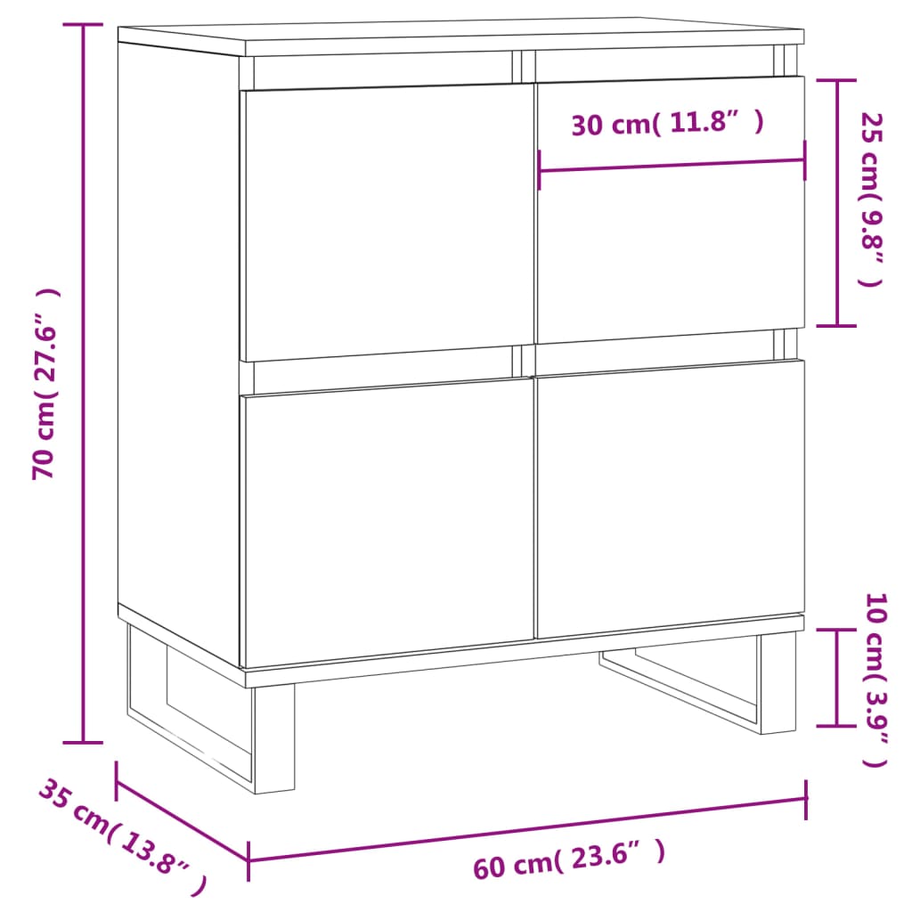 vidaXL Aparador 60x35x70 cm derivados de madeira cinzento cimento