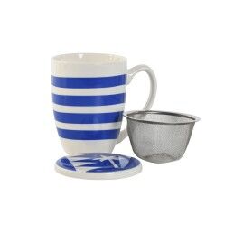 Home ESPRIT|Chávena com Filtro para Infusões Home ESPRIT Azul Vermelho Aço inoxidável Porcelana 380 ml (4 Unidades)