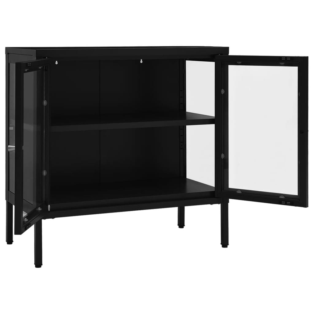 vidaXL Aparador 70x35x70 cm vidro e aço preto