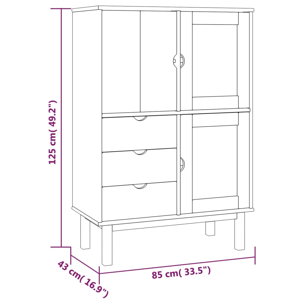 vidaXL Armário alto OTTA 85x43x125 cm pinho maciço castanho/cinza