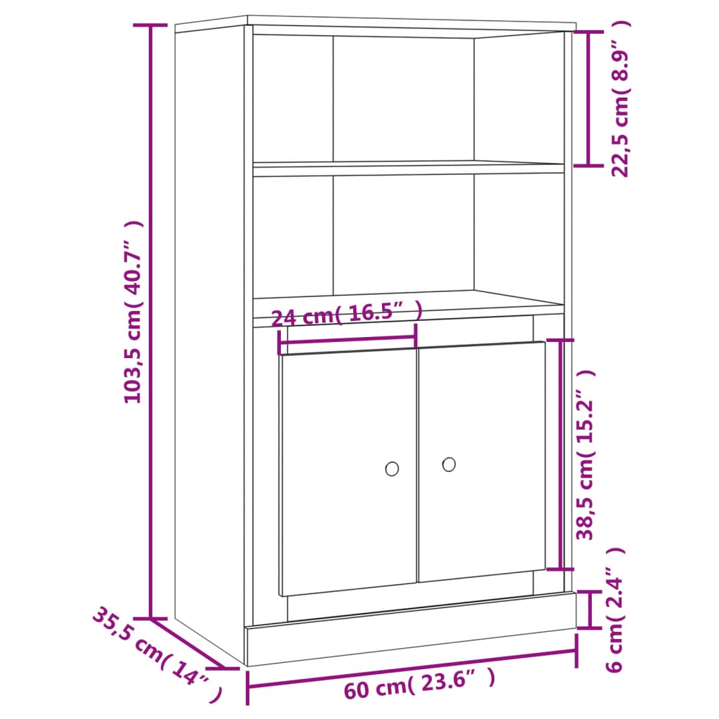 vidaXL Armário alto derivados de madeira 60x35,5x103,5 cm branco