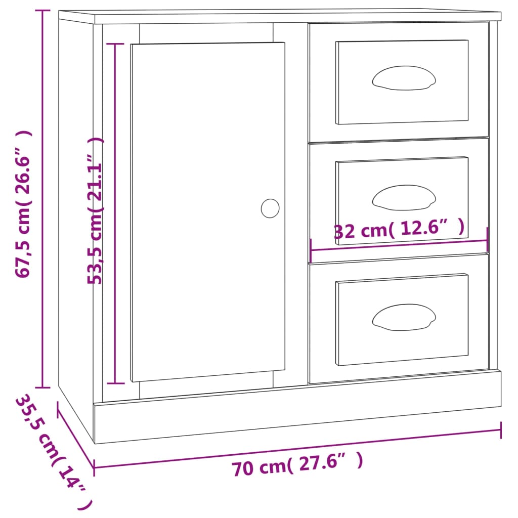 vidaXL Aparador 70x35,5x67,5 cm derivados de madeira cinzento sonoma