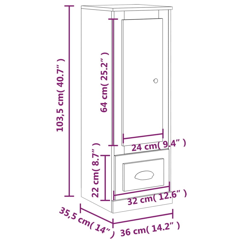 vidaXL Aparador alto 36x35,5x103,5 cm derivados madeira cinza sonoma