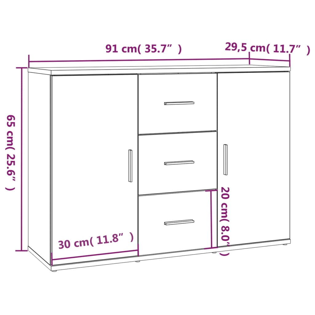 vidaXL Aparador 91x29,5x65 cm derivados de madeira carvalho sonoma