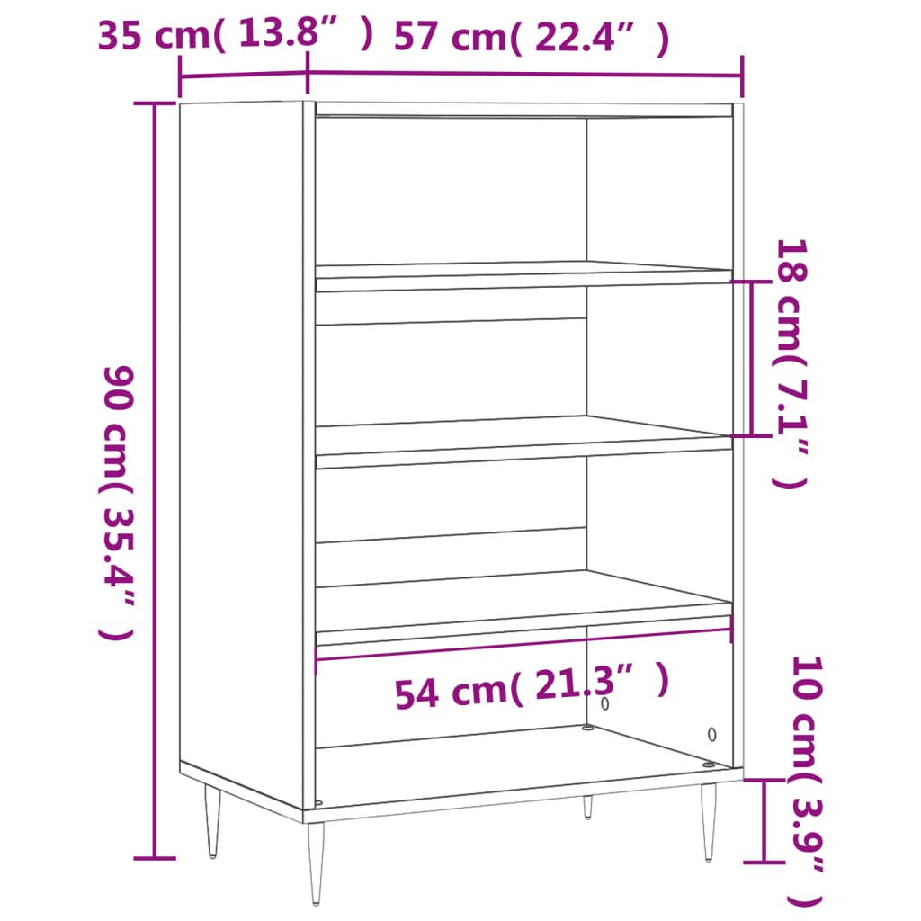 vidaXL Aparador alto 57x35x90 cm derivados de madeira cinza cimento