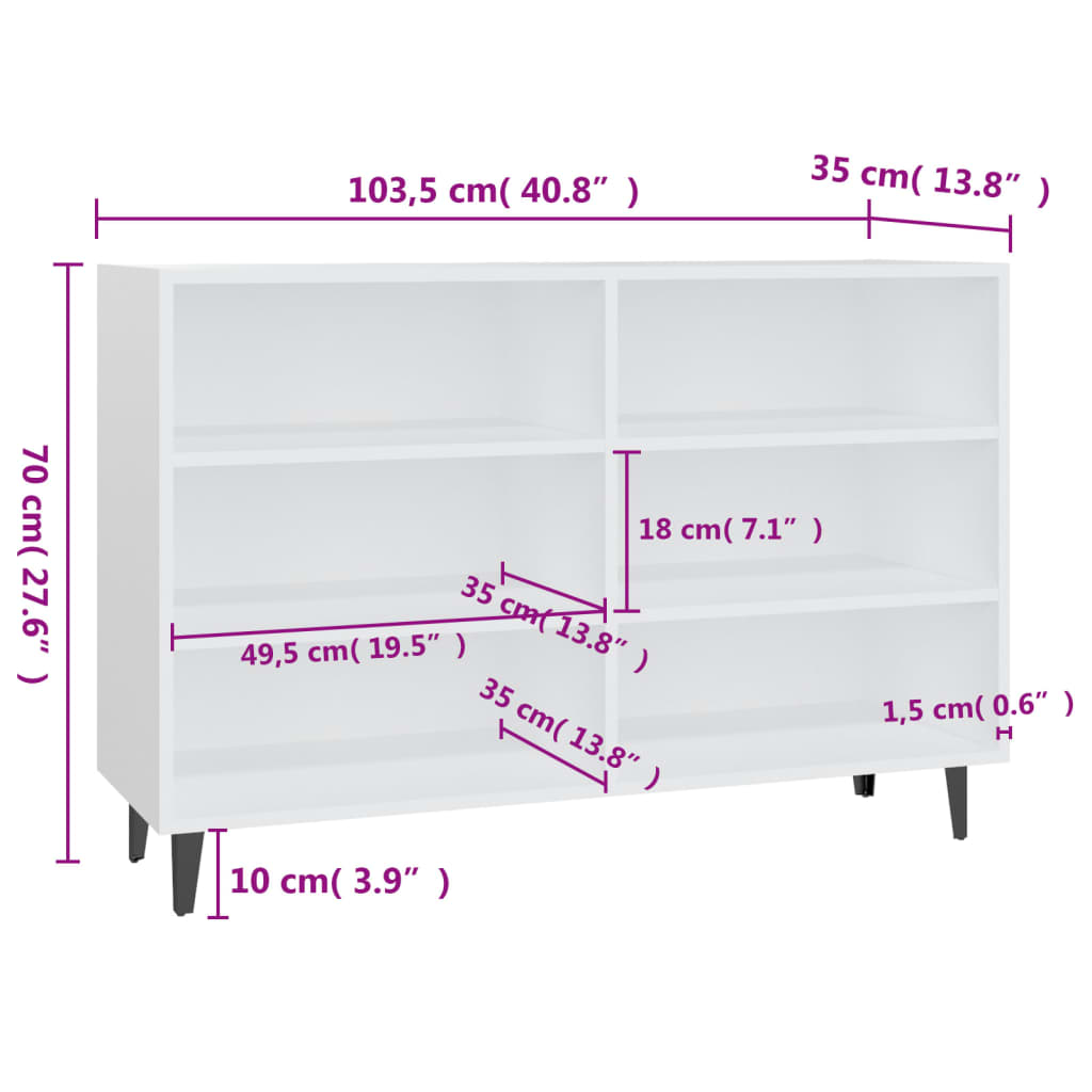 vidaXL Aparador 103,5x35x70 cm derivados de madeira branco