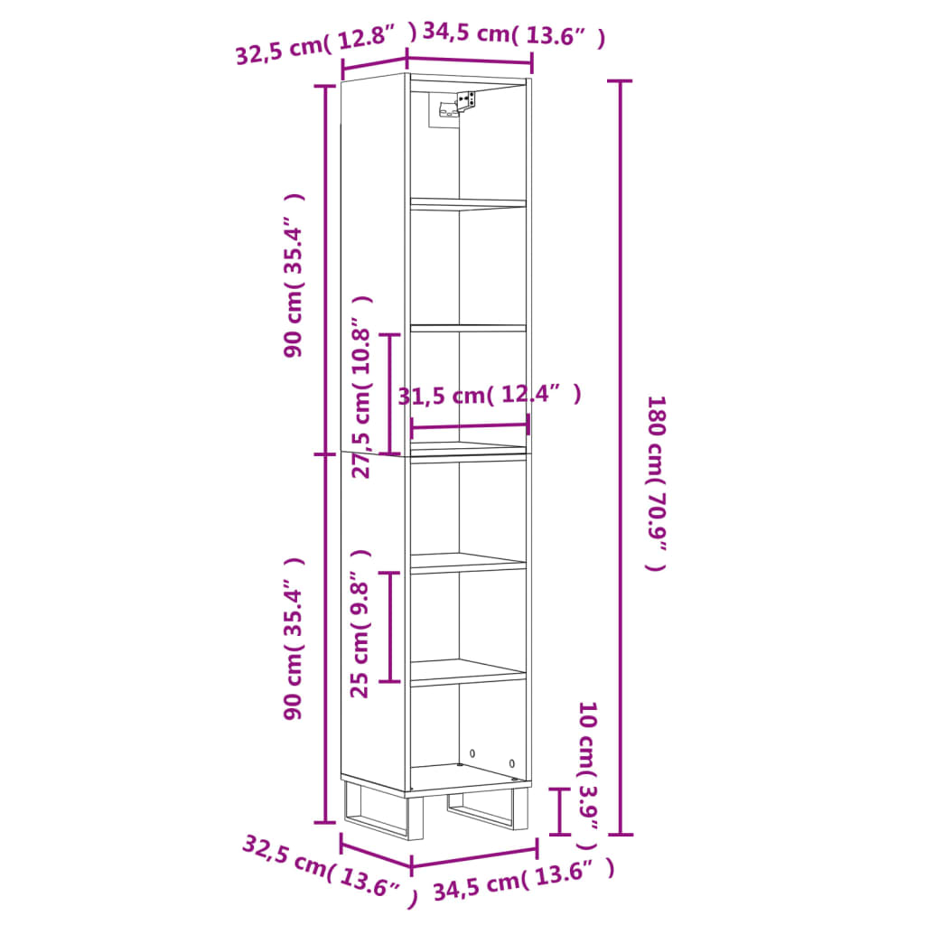 vidaXL Armário alto 34,5x32,5x180 cm derivados de madeira sonoma cinza