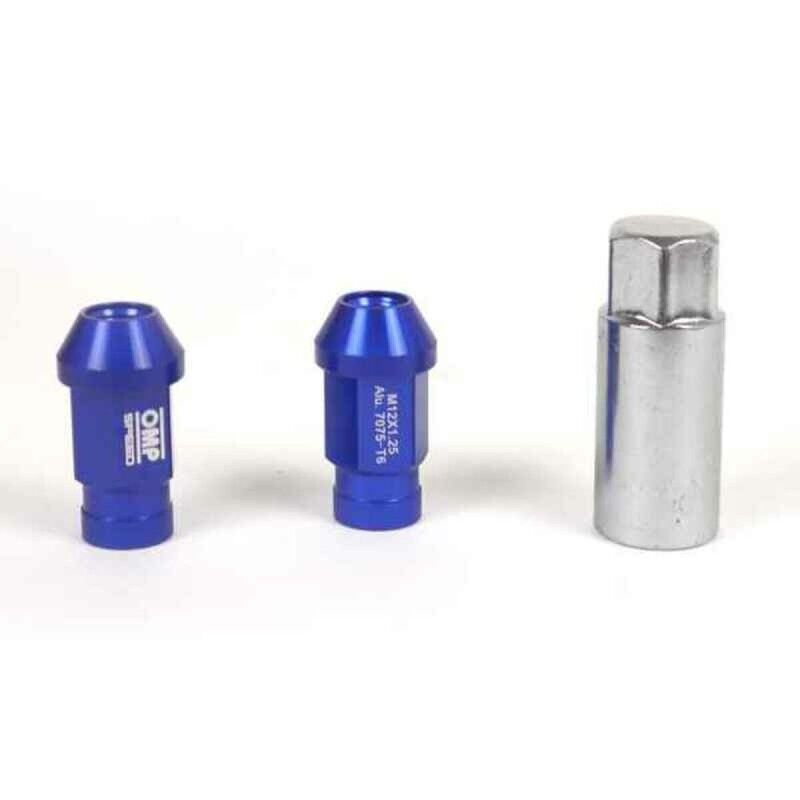 OMP|Set Porcas OMP 7075 40 mm M14 x 1,50 20 uds Azul OMP|Set Porcas OMP 7075 40 mm M14 x 1,50 20 uds Azul